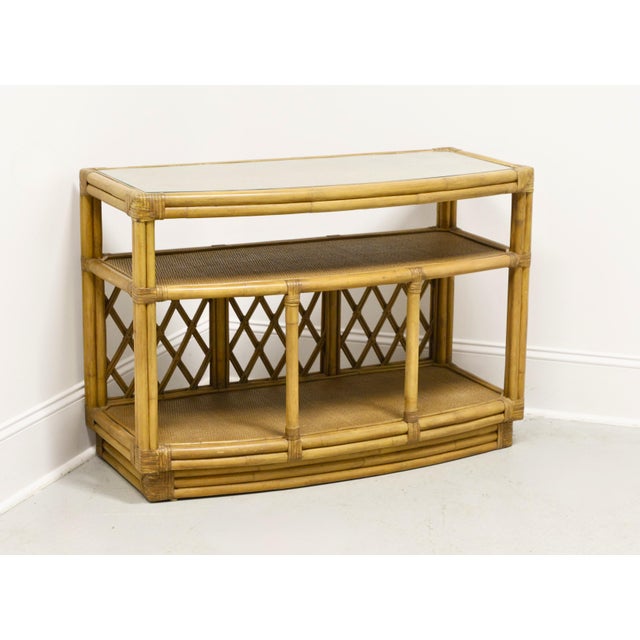 Brown Late 20th Century Faux Bamboo, Cane & Rattan Asian Inspired Bowfront Console Table For Sale - Image 8 of 8