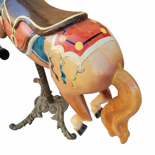 Vintage Painted Wood Carousel Horse For Sale - Image 4 of 10