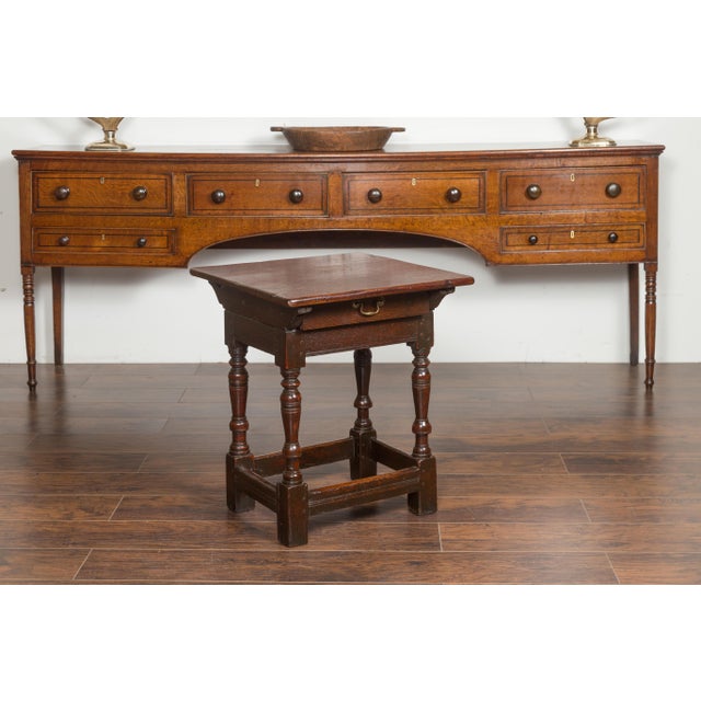 English 1800s Georgian Oak Side Table with Single Drawer and Baluster Legs For Sale - Image 9 of 12