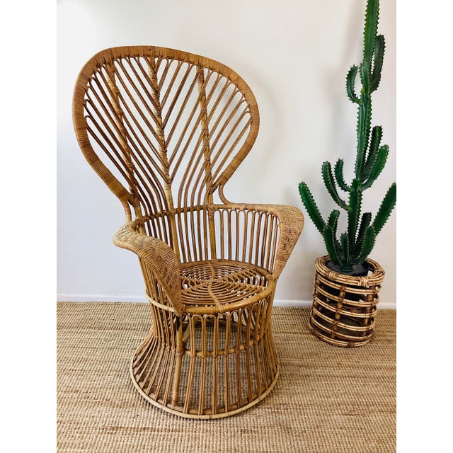 Wood Vintage 1960s Rattan Peacock Style Chair Italian Modern Gio Ponti Style For Sale - Image 7 of 10