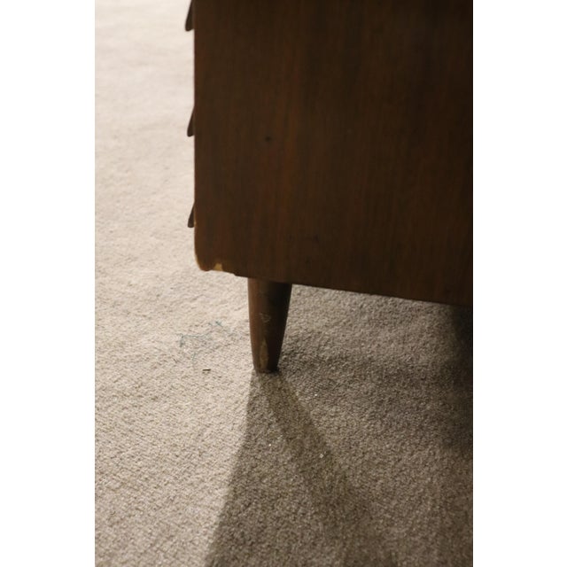 Stunning mid-century design by Merton Gershun for Martinsville. Long walnut dresser with louvered front drawers, brass...