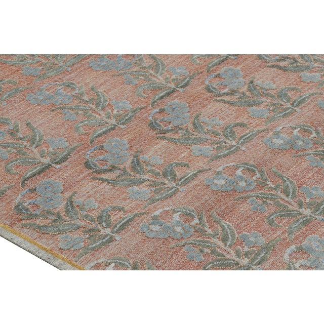 Rug & Kilim’s Block Print Rug Design With Blue and Green Floral Patterns For Sale In New York - Image 6 of 7