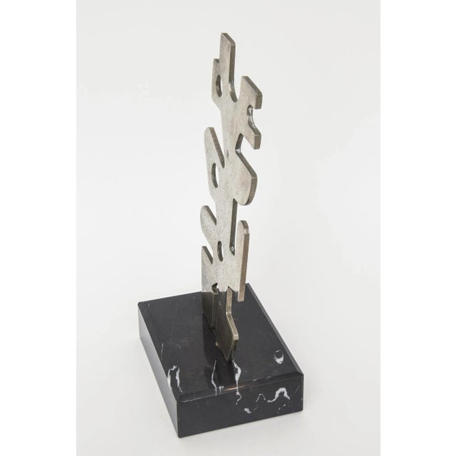 1980s Vintage Abstract Steel Cubist Style Sculpture on Black Veined Marble Base For Sale - Image 5 of 12