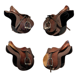 Set of Four Vintage American Jump Saddles on Racks