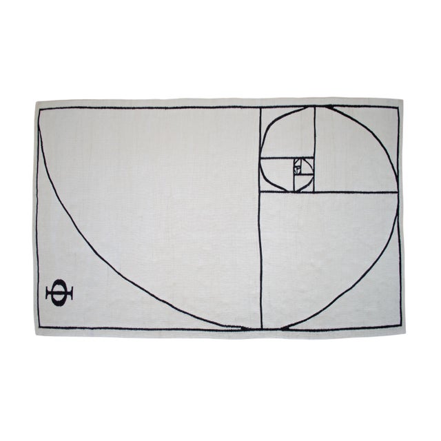 Fibonacci - Golden Ratio Themed Silk Hand Woven Area Rug Kilim Wall Rug 4′11″ × 6′7″ For Sale - Image 6 of 15