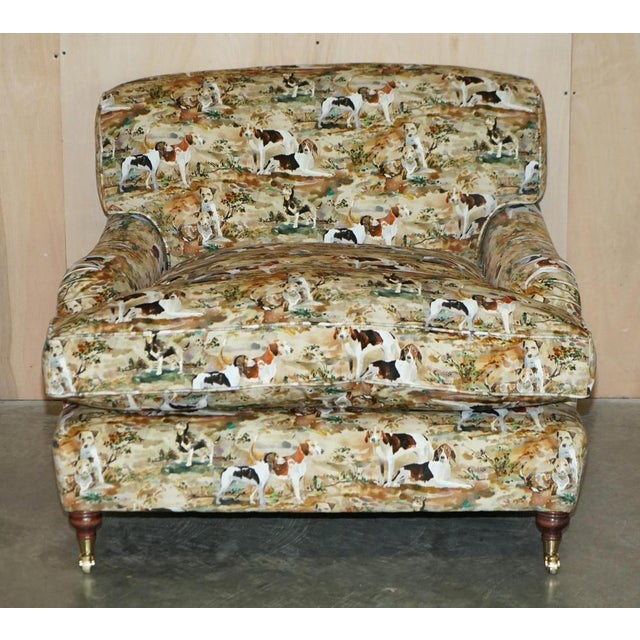 Set of Love Seat Armchairs in Mulberry with Hounds Fabric from Howard For Sale - Image 4 of 18