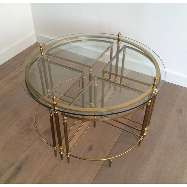 Metal Neoclassical Round Coffee Table in Brass With 4 Nesting Tables by Maison Bagués - Set of 5 For Sale - Image 7 of 12