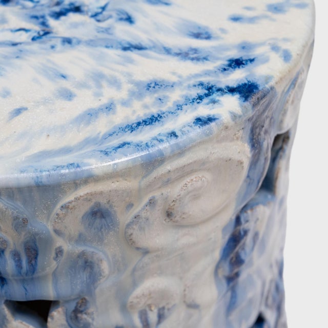 Drip Blue & White Cloud Garden Stool For Sale - Image 4 of 6