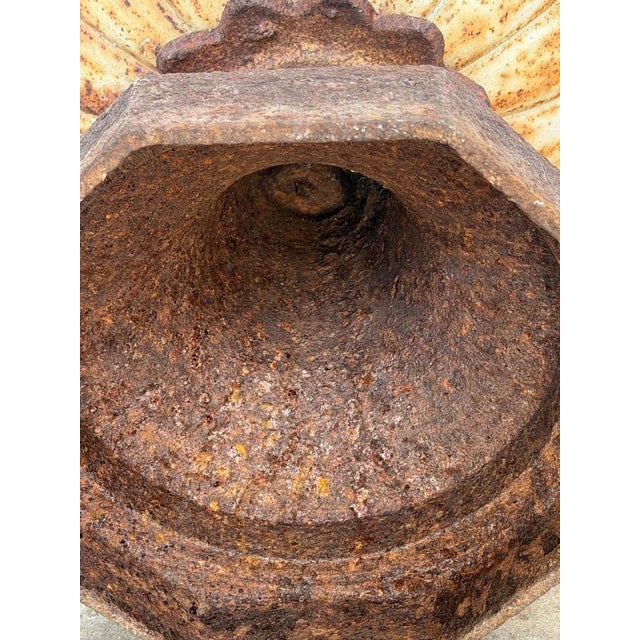 Metal Antique French Cast Iron Garden Urn, Distressed Patina, 19th Century For Sale - Image 7 of 13