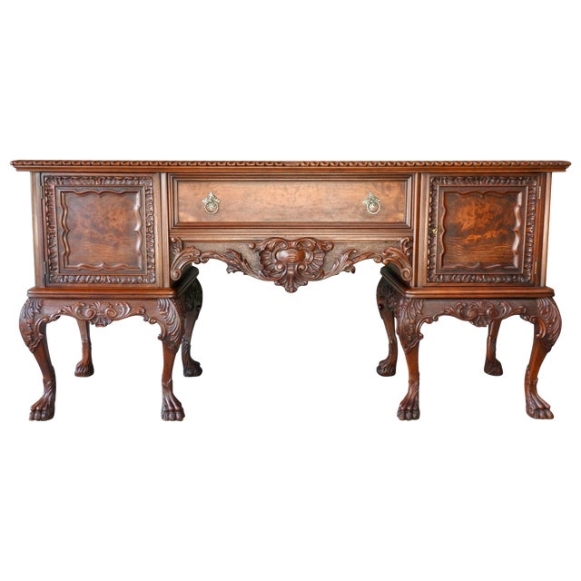 Early 20th Century Hairy Paw Walnut Sideboard For Sale