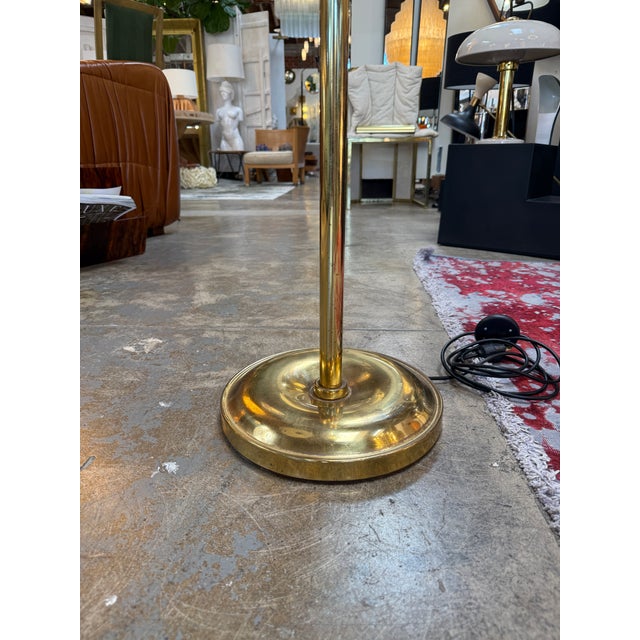 Elegant Brass Swivel Arm Floor Lamp With Pleated Shade For Sale In Los Angeles - Image 6 of 9