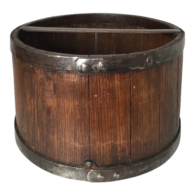 Large Rustic French Wood Grain Measurer Bucket For Sale