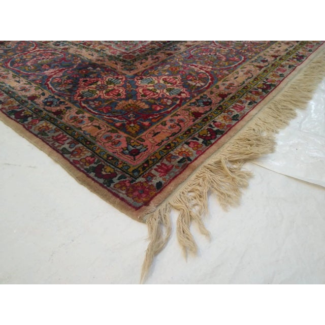 1930s 1930's Persian Pink and Blue Lavar Kerman Rug, 10'7" X 16' For Sale - Image 5 of 6