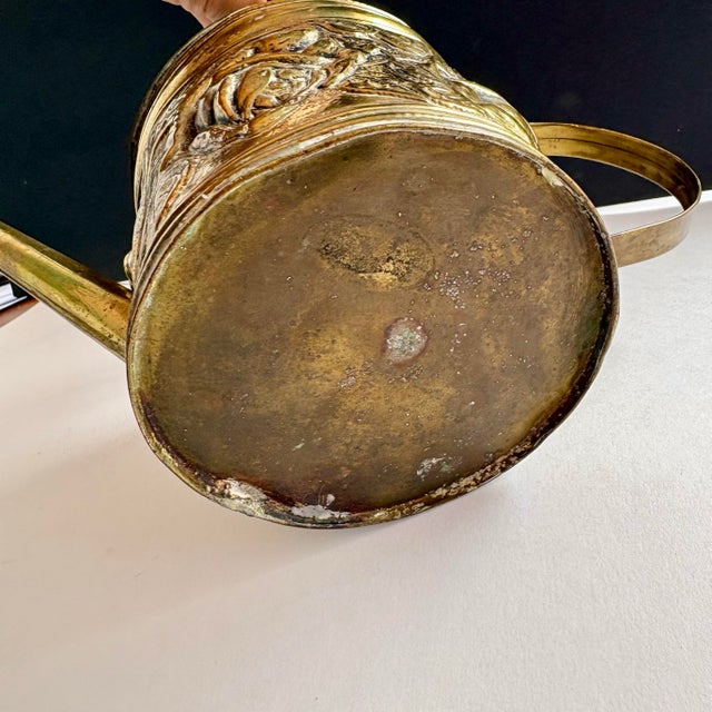 Vintage Embossed Brass Floral Watering Can With Roses For Sale - Image 10 of 11