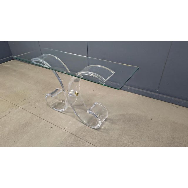 Gold Brass and Acrylic Glass Console Table, 1970s For Sale - Image 8 of 15