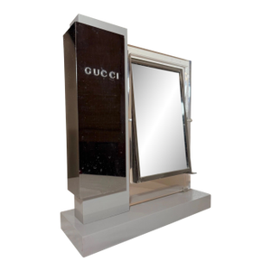 Rare Vintage Original Gucci Wood Lucite Metal Countertop Makeup Mirror Display