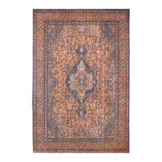 Shabby Chic Persian Tabriz Tan/Blue Wool Rug - 9'9'' X 13'0'' For Sale