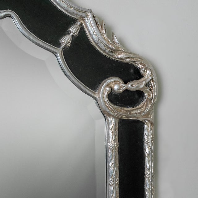 Glass French Style Beveled Wall Mirror With Ornate Silver Leaf Frame For Sale - Image 7 of 8