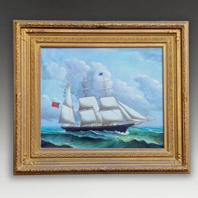 A large 20th-century marine oil painting on canvas by American painter D. Tayler. The work presents a traditional maritime...