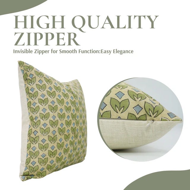 Contemporary Fabdivine Block Print Linen Blend Cushion Cover- 14x14 For Sale - Image 3 of 5