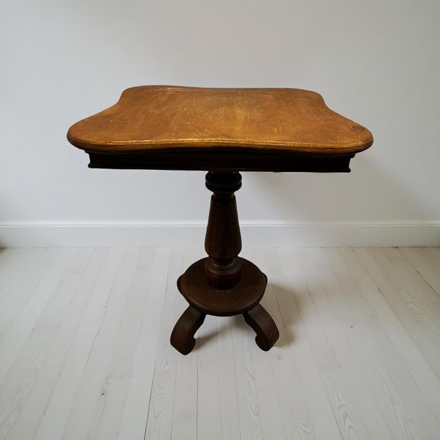 Antique Solid Oak Pedestal Accent Table For Sale - Image 4 of 7