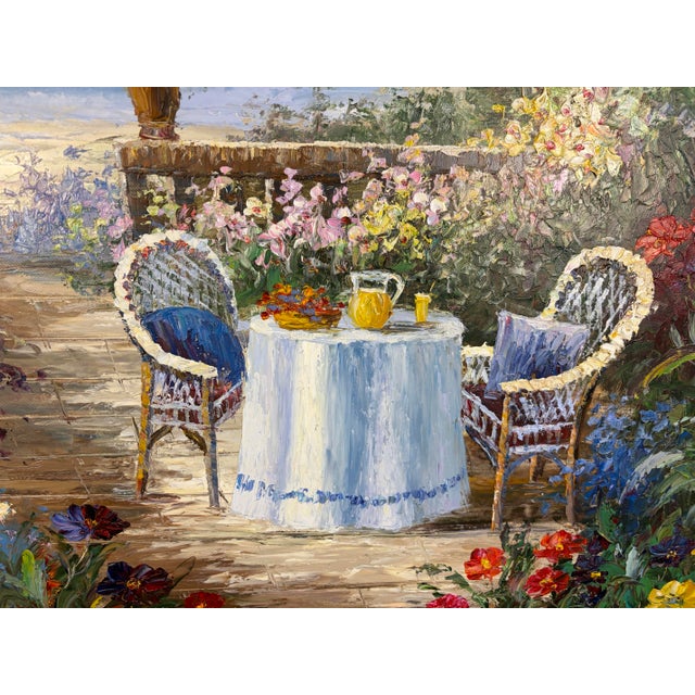 Spectacular Monumental Mediterranean Coastal Terrace Original Oil Painting Bring the blissful romance of a sun-kissed...