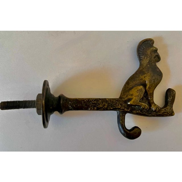 19th Century Solid Brass Door Coat Hook with Monkey For Sale - Image 5 of 7