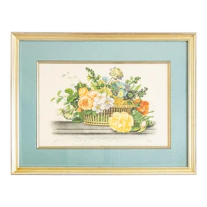 Framed Floral Aquatint Print 'Corbeille De Roses Et De Narcisses' by Jean Louis Prévost