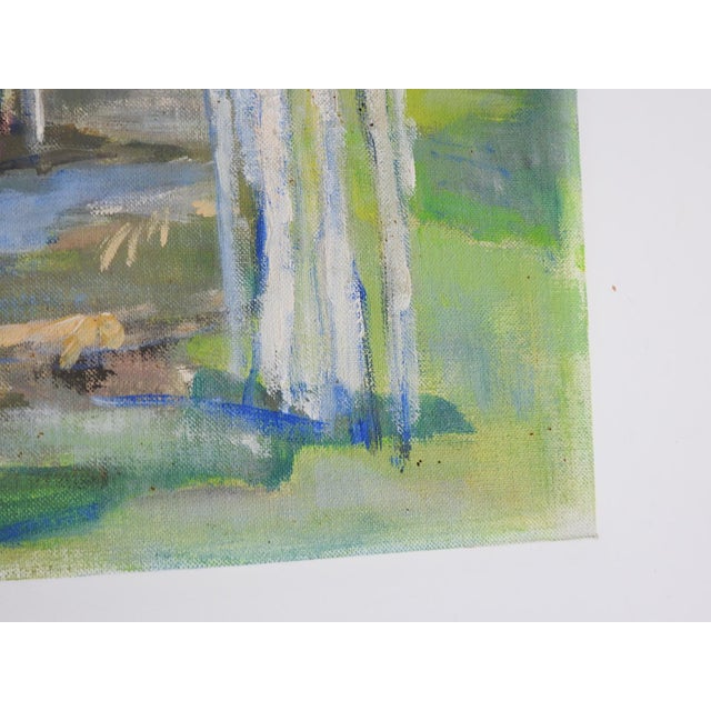 Rustic Mid 20th Century Impressionist Plein Air Birch Trees and Pond Landscape Painting For Sale - Image 3 of 7