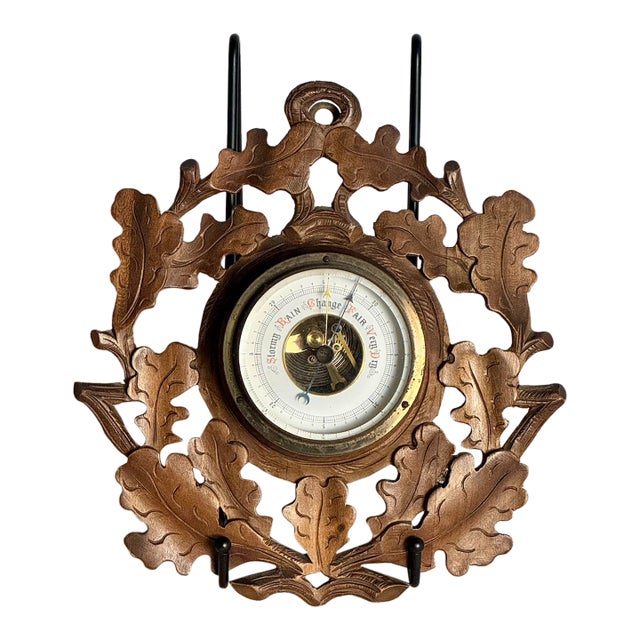 1900s Antique American Barometer With Oak Leaf and Acorn Detail For Sale
