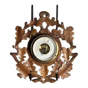1900s Antique American Barometer With Oak Leaf and Acorn Detail