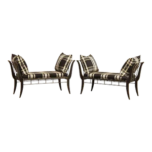 1990s Swaim Regency Style Heavy Iron Window Benches - A Pair