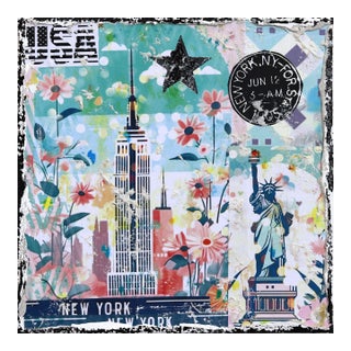 Flowers for Nyc - Abstract Colorful Textural City Collage Original Artwork by Marion Duschletta For Sale