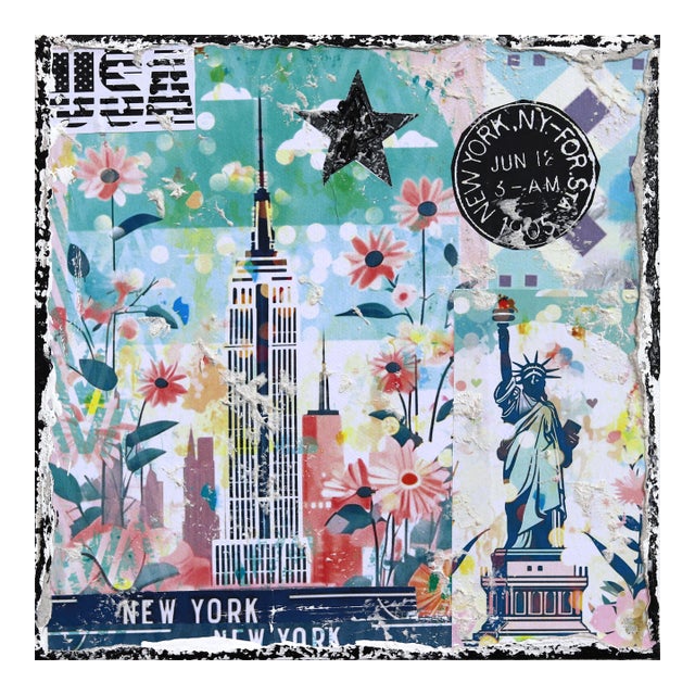 Flowers for Nyc - Abstract Colorful Textural City Collage Original Artwork by Marion Duschletta For Sale