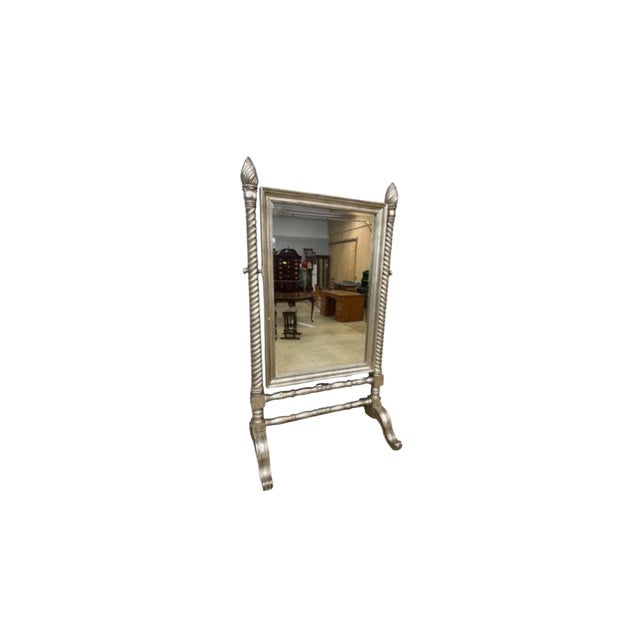 Maitland-Smith Neoclassical Silver Leaf Dressing Floor Mirror For Sale - Image 6 of 18