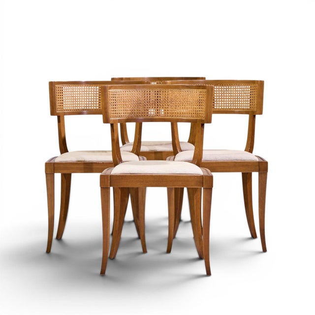 Michael Taylor for Baker Klismos Mid Century Cane Dining Chairs - Set of 4 Each chair measures: 20.5 wide x 20 deep x 32.5...