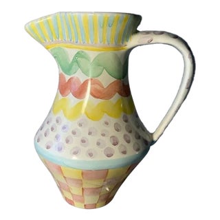 Folk Art MacKenzie-Childs Aurora Hand-Painted Majolica Pitcher For Sale