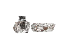 Mid-Century Scandinavian Heavy Ice Glass Table Lighter and Ashtray, 1960s, Set of 2