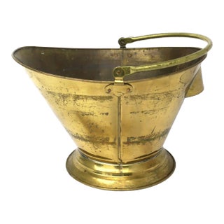 English Brass Coal Scuttle Fireplace Chimney Bucket Pot For Sale