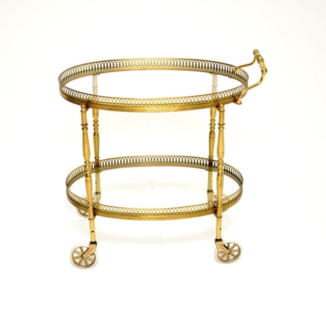 Mid-Century Modern Vintage French Brass Drinks Trolley, 1960 For Sale - Image 3 of 10