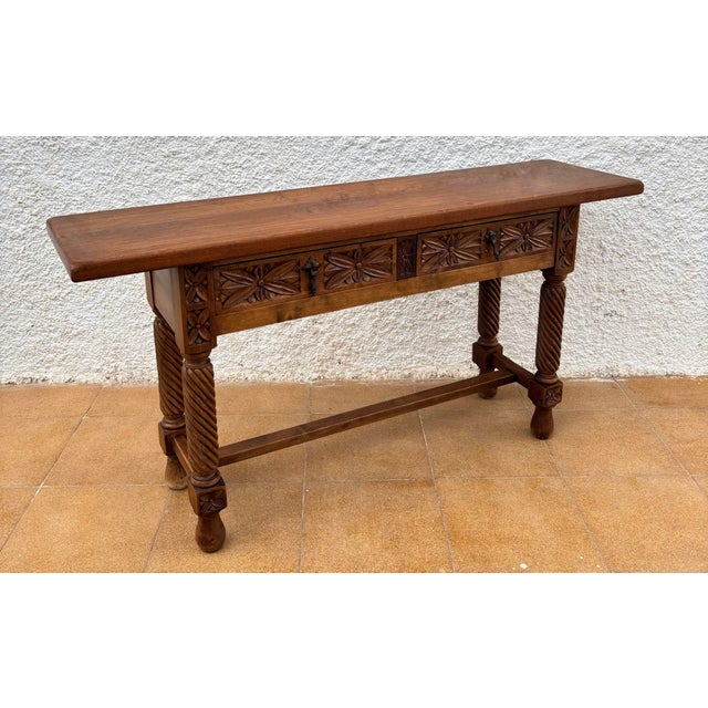 Spanish Castilian Console with Drawers and Turned Legs, 1890s For Sale - Image 5 of 15