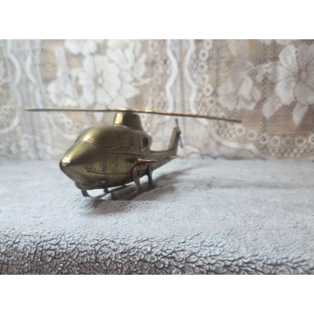 Mid-Century Modern Brutalist Style Solid Brass Military Helicopter Sculptures For Sale - Image 9 of 12
