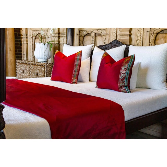 Indian Crimson Silk Blend Duvet Cover For Sale - Image 3 of 6