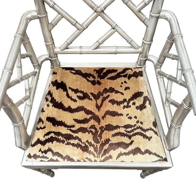 Vintage Chippendale Faux Bamboo Arm Chairs - a Pair For Sale - Image 4 of 8
