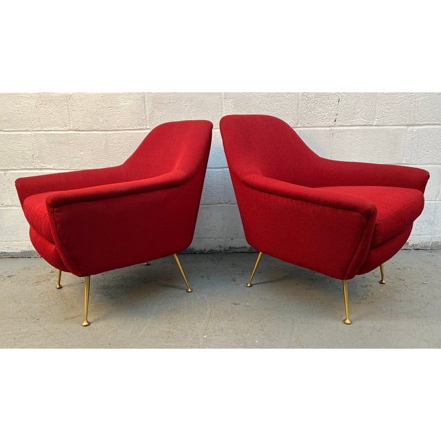 Pair of Mid-Century Style Burgundy Lounge Chairs For Sale In New York - Image 6 of 12