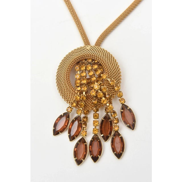 Amber Vintage 1950's Amber Rhinestones and Glass Necklace With Clip on Earrings Set - 3 Pieces For Sale - Image 8 of 9