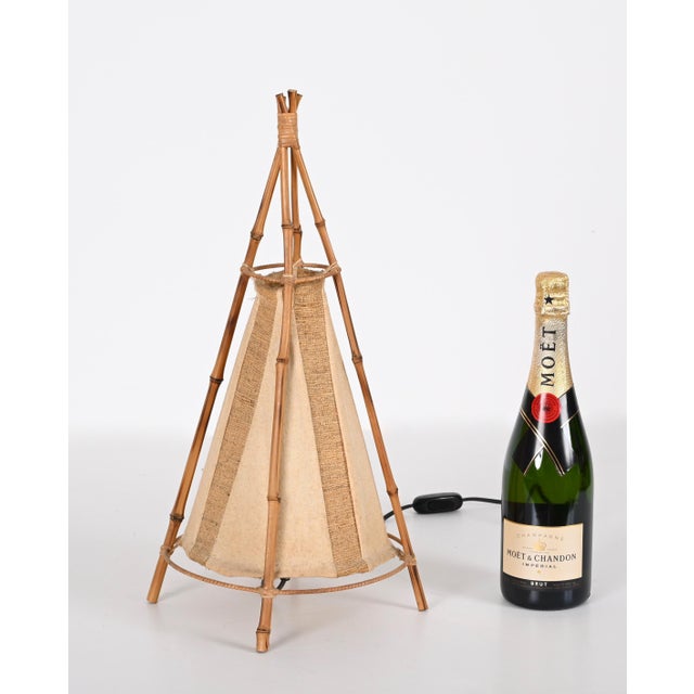 Mid-Century Cotton, Bamboo and Rattan Italian Table Lamp from Louis Sognot, 1950s For Sale - Image 14 of 16