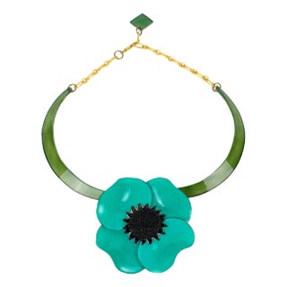Cilea Paris Turquoise Green Poppy Flower Resin Choker Necklace For Sale
