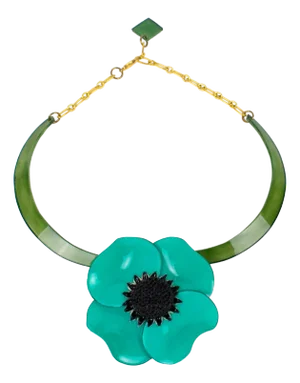 Cilea Paris Turquoise Green Poppy Flower Resin Choker Necklace