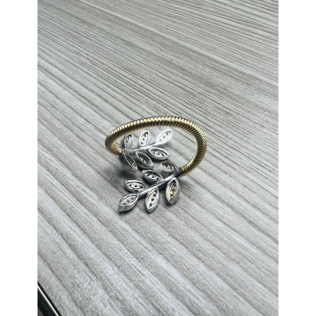 Gold Natural Diamond 0.28 Carat Leaf Wrap White Gold Yellow Gold Statement Ring, Size 7.5 For Sale - Image 8 of 8